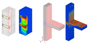 Figure 2 : Simulation essai push-out et jonction SCS : cartes d'endommagement